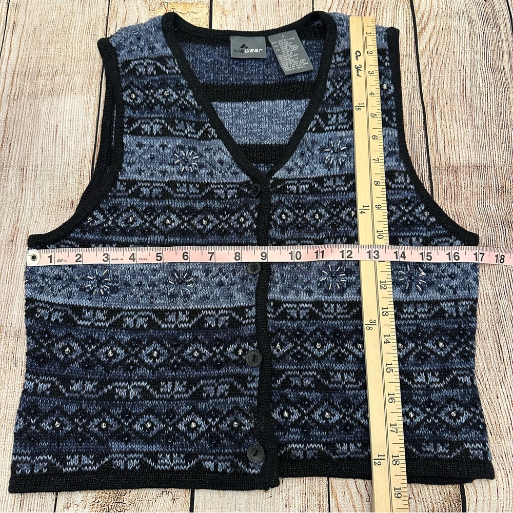 Vintage Sweater Vest Small Blue Fair Isle 90s Y2K Beaded Whimsigoth Cabincore - Picture 6 of 7